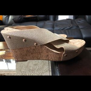 Metallic platform sandal wedges